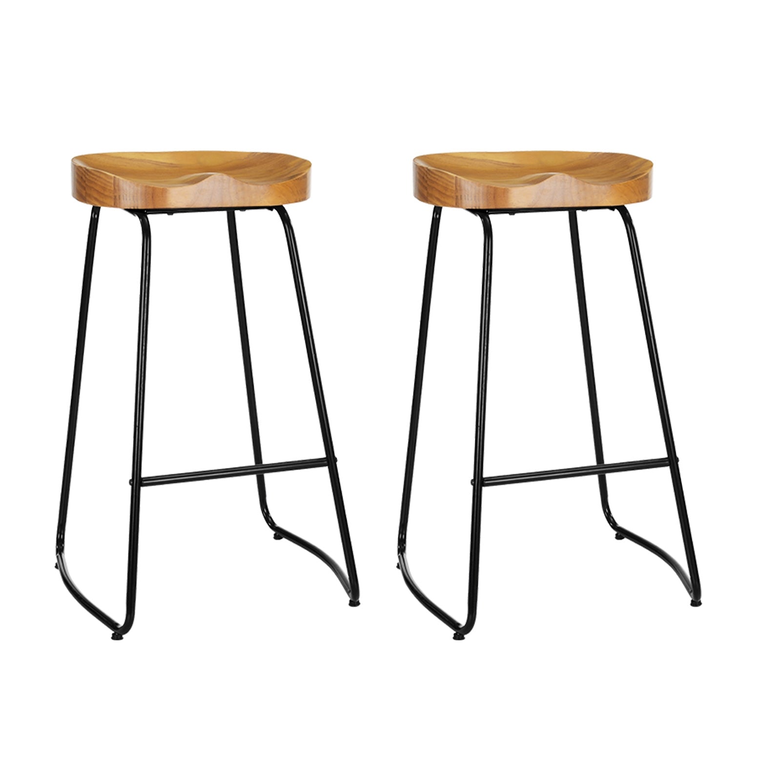 Vintage Tractor Bar Stools 75cm Wooden Seat Black Legs (Set of 2)
