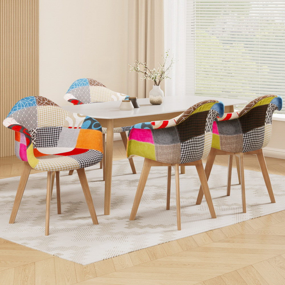 Retro DSW Dining Chairs Set of 4 Fabric Replica Beech Wood