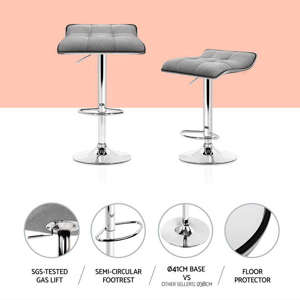 Artiss 4x Bar Stools Linen Padded Gas Lift Grey