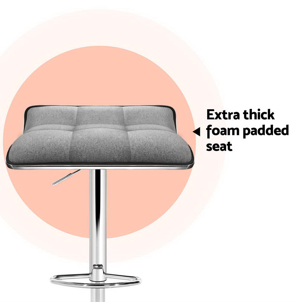 Artiss 4x Bar Stools Linen Padded Gas Lift Grey