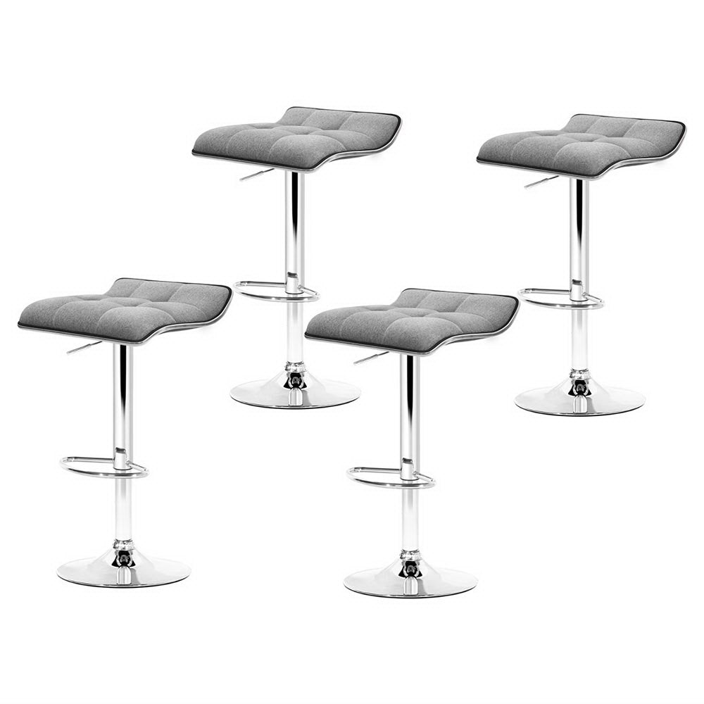 Artiss 4x Bar Stools Linen Padded Gas Lift Grey
