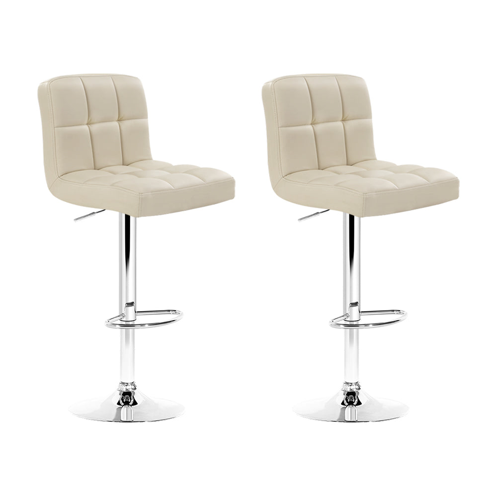 Beige Leather Bar Stools Set w/ Gas Lift & 360° Swivel - Artiss