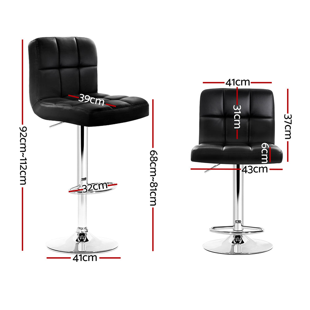 Noel Bar Stool Set of 2 Black Faux Leather Gas Lift