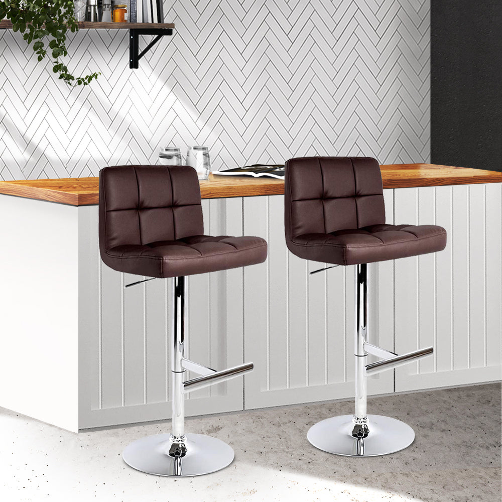 PU Leather Bar Stools with Gas Lift, Swivel - 2x Artiss