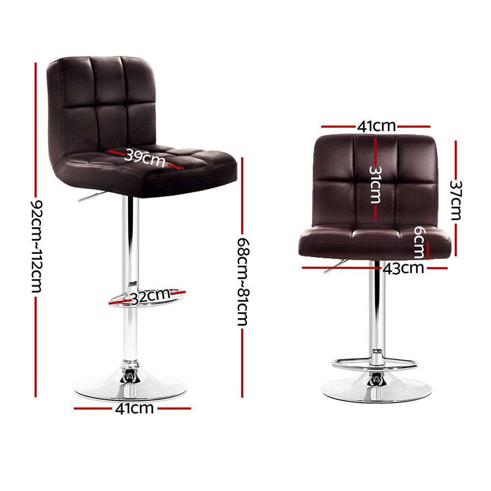 Artiss Bar Stools Leather Gas Lift Chocolate Set of 2