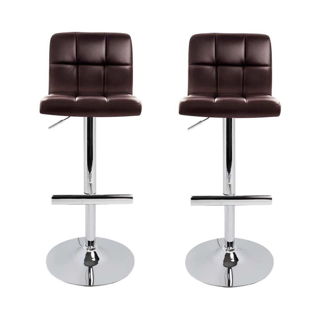 Artiss Bar Stools Leather Gas Lift Chocolate Set of 2