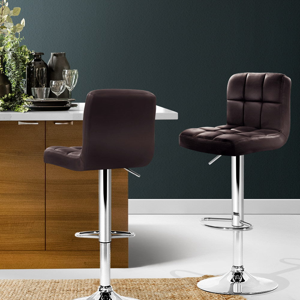 Artiss Bar Stools Leather Gas Lift Chocolate Set of 2