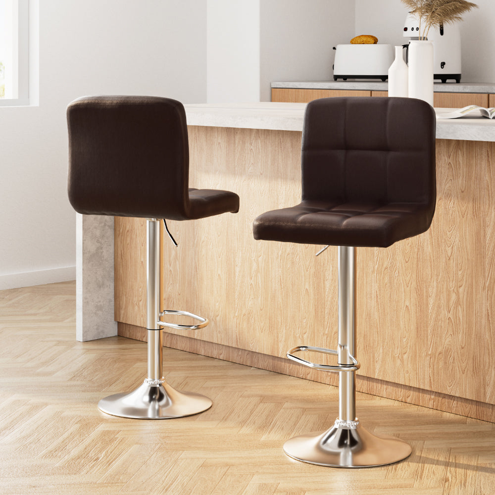 Artiss Bar Stools Leather Gas Lift Chocolate Set of 2