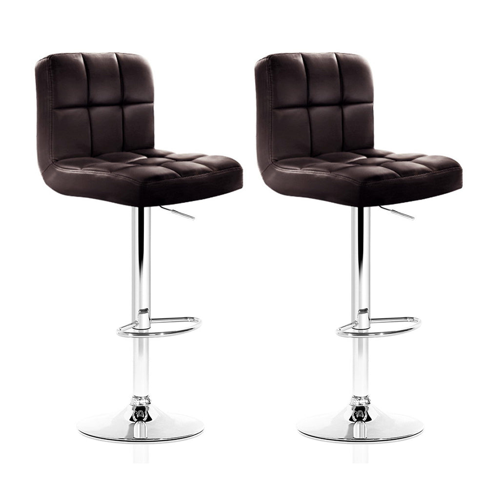 Artiss Set of 2 Leather Bar Stools Gas Lift Brown