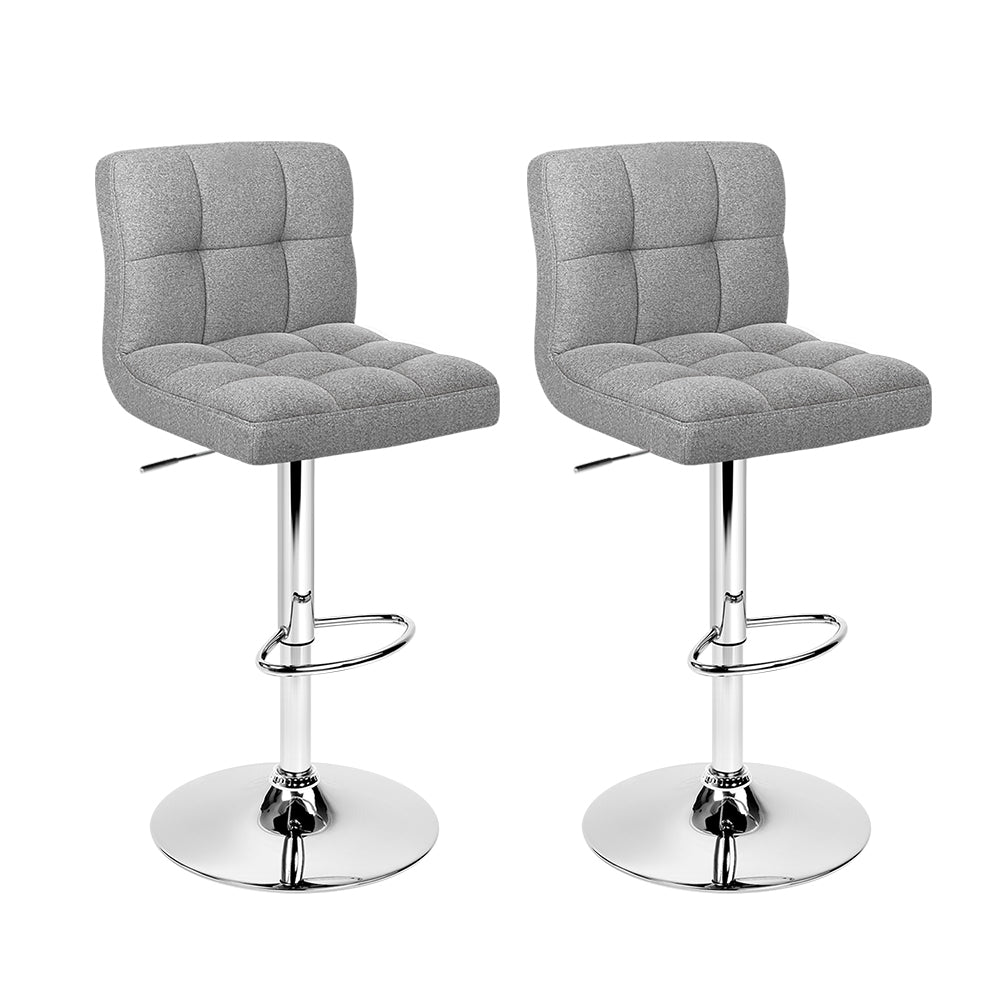 Elegant Grey Fabric Bar Stools, Gas Lift, 2x Set - Artiss