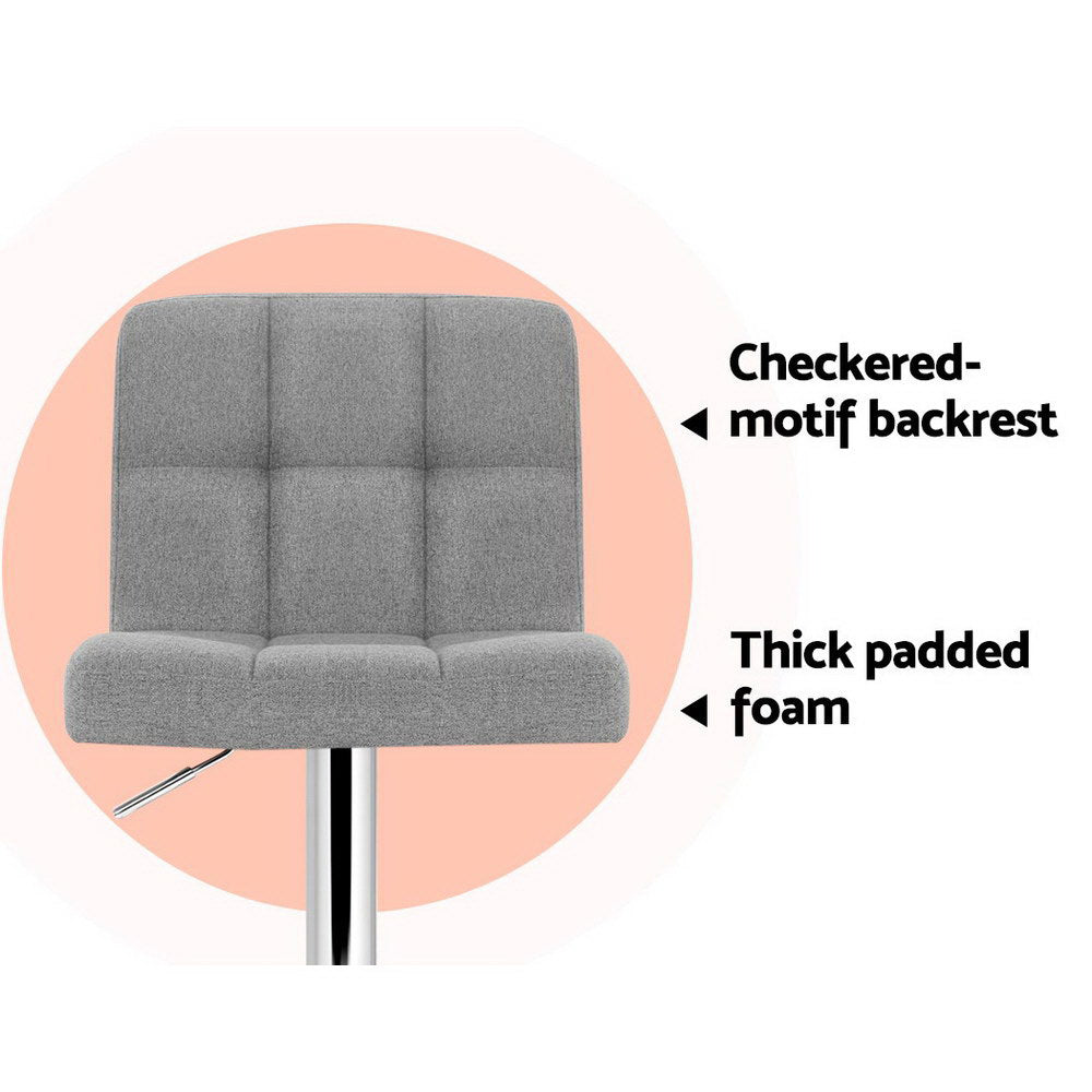 Artiss 2x Bar Stools Kitchen Dining Chairs Counter Stool Gas Lift Fabric Grey