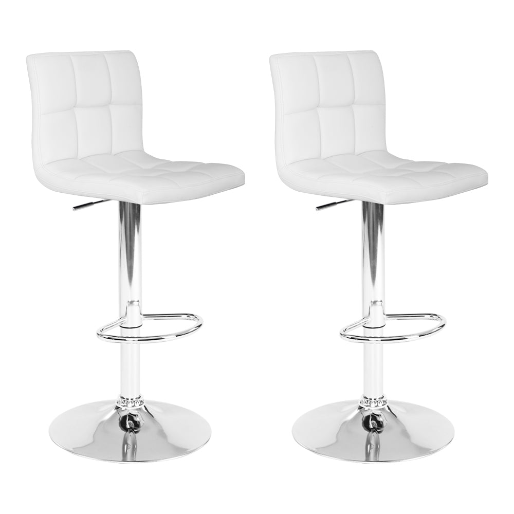 White Leather Bar Stools Set, Gas Lift, Swivel, Artiss