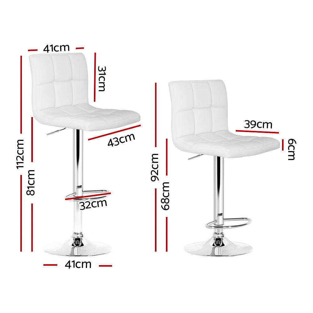 White Leather Bar Stools Set, Gas Lift, Swivel, Artiss