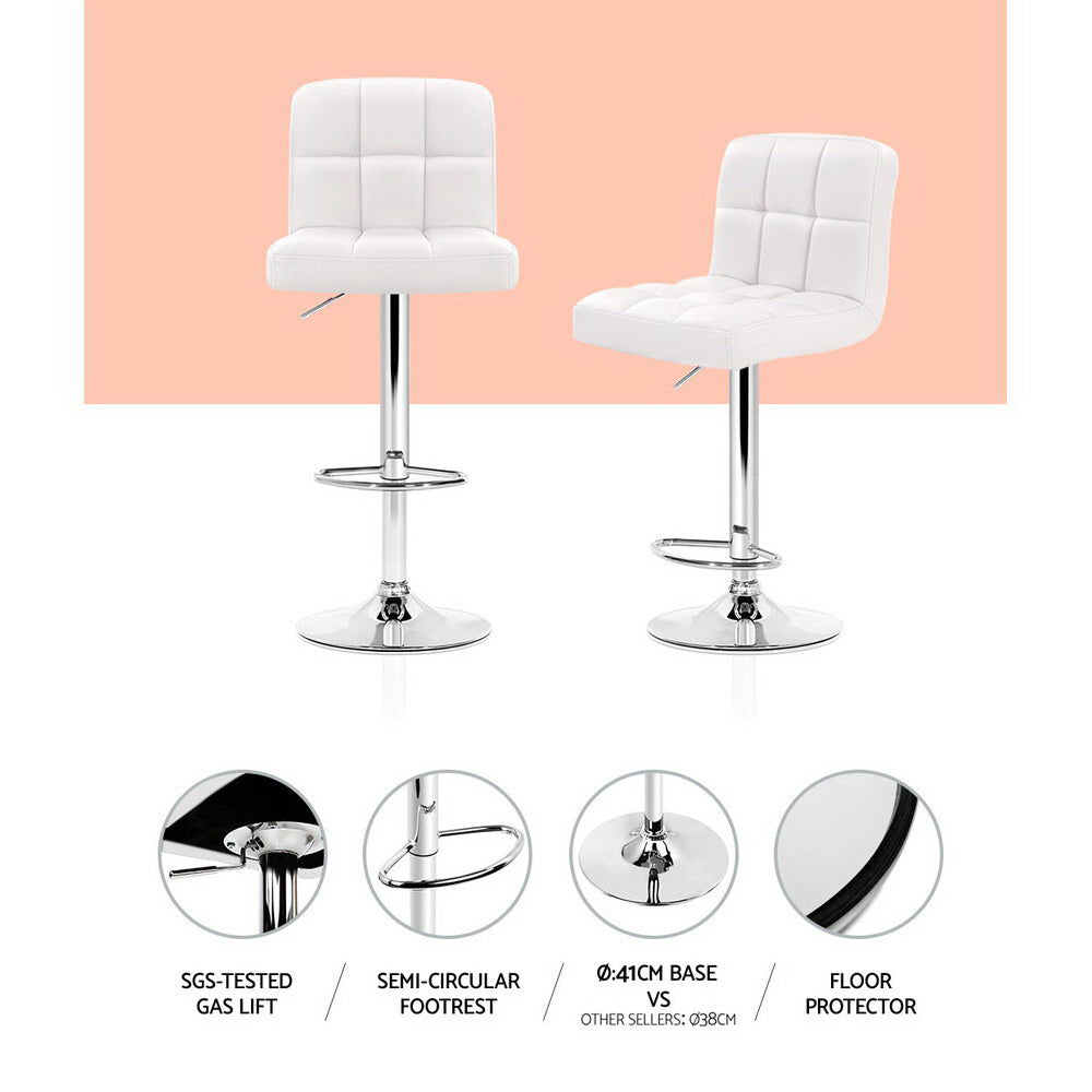 White Leather Bar Stools Set, Gas Lift, Swivel, Artiss