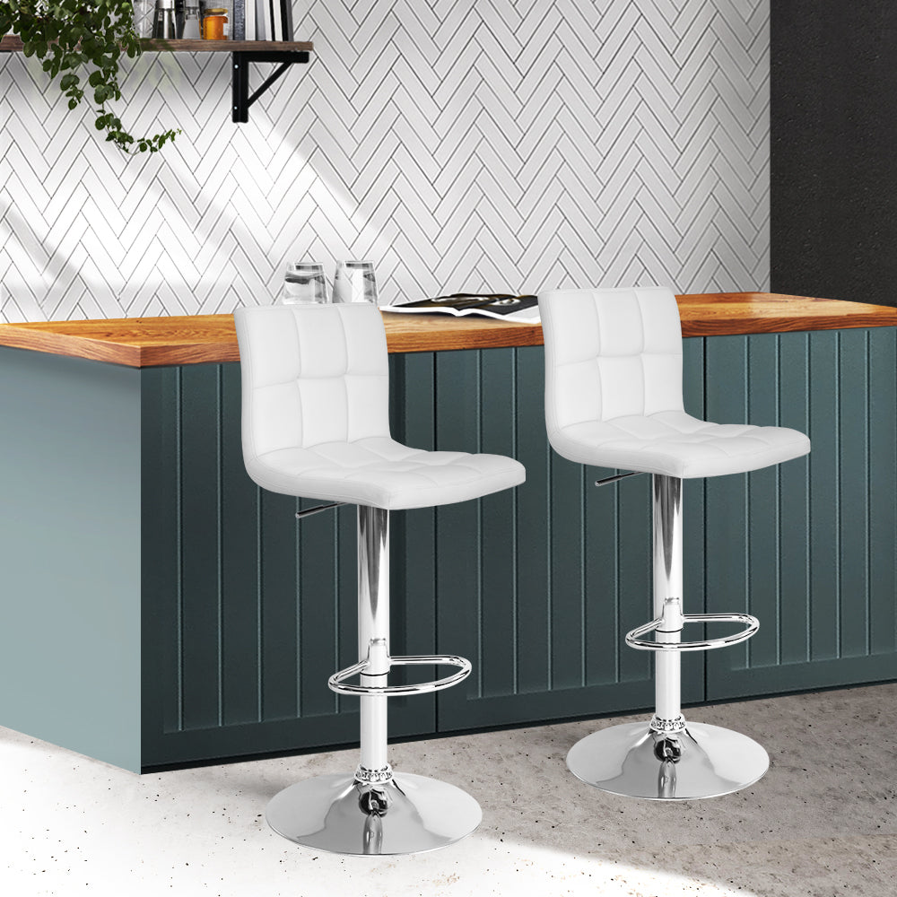 White Leather Bar Stools Set, Gas Lift, Swivel, Artiss