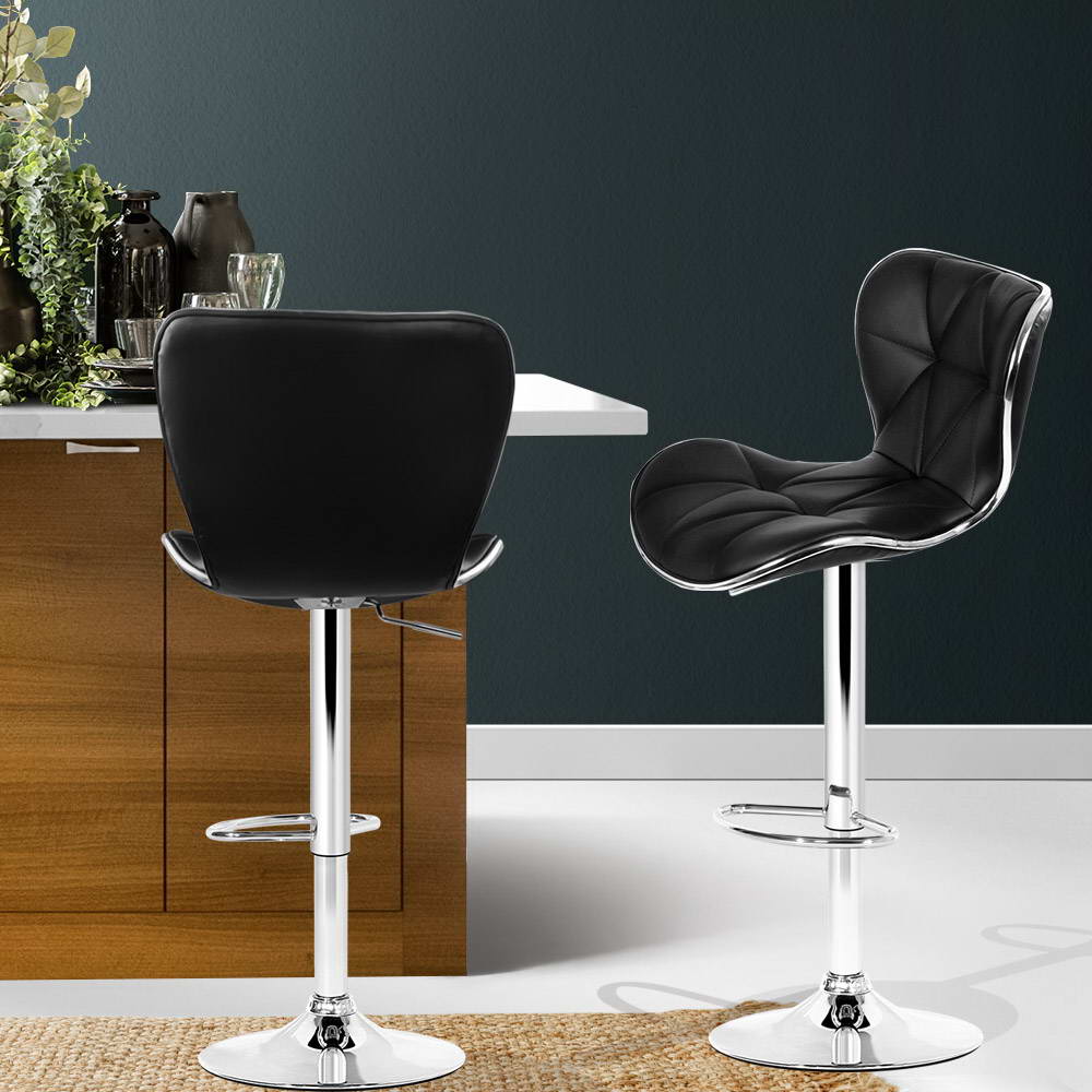 Artiss Bar Stools Set of 2 Gas Lift Leather Black