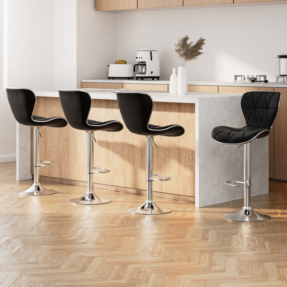 Artiss 4x Bar Stools Gas Lift PU Leather Black
