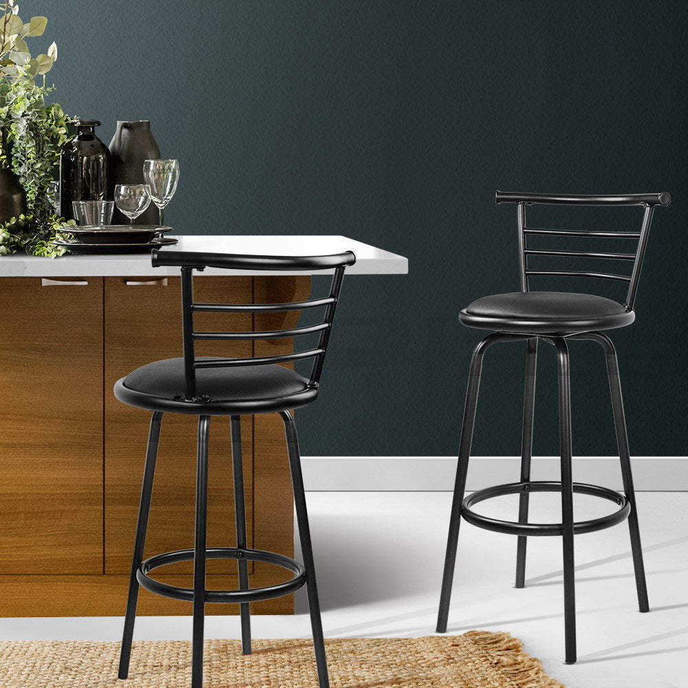 Artiss Swivel Bar Stools Leather Padded Black Set of 2