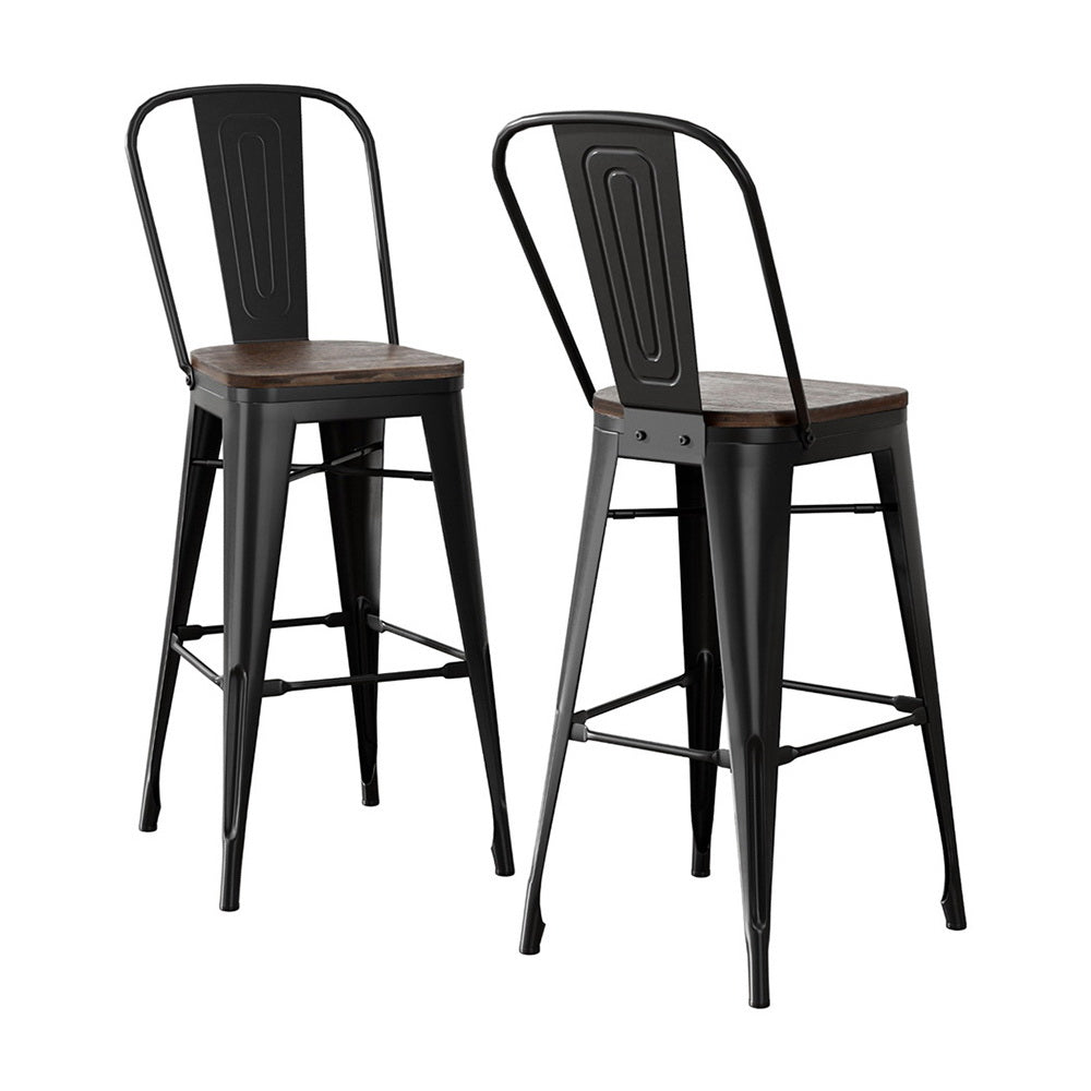 Artiss Retro Metal Bar Stools 2-Pack Bamboo Seat Black Walnut