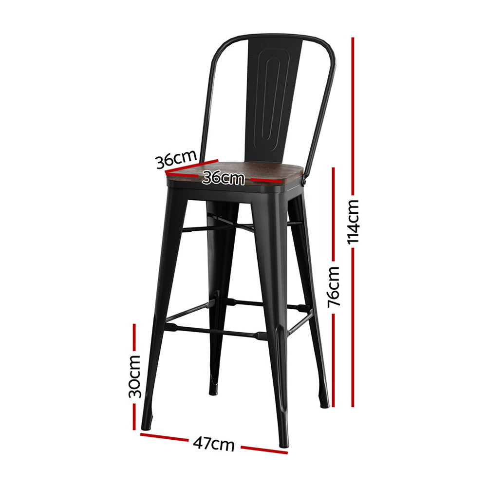 Artiss Retro Metal Bar Stools 2-Pack Bamboo Seat Black Walnut