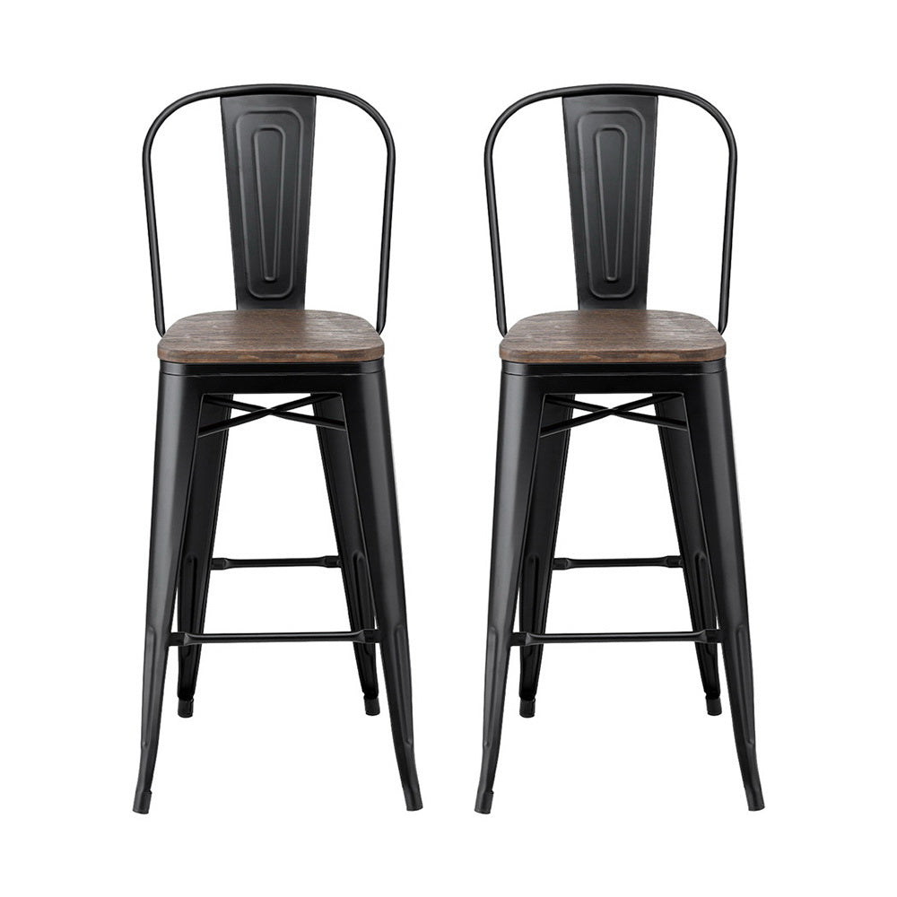 Artiss Retro Metal Bar Stools 2-Pack Bamboo Seat Black Walnut