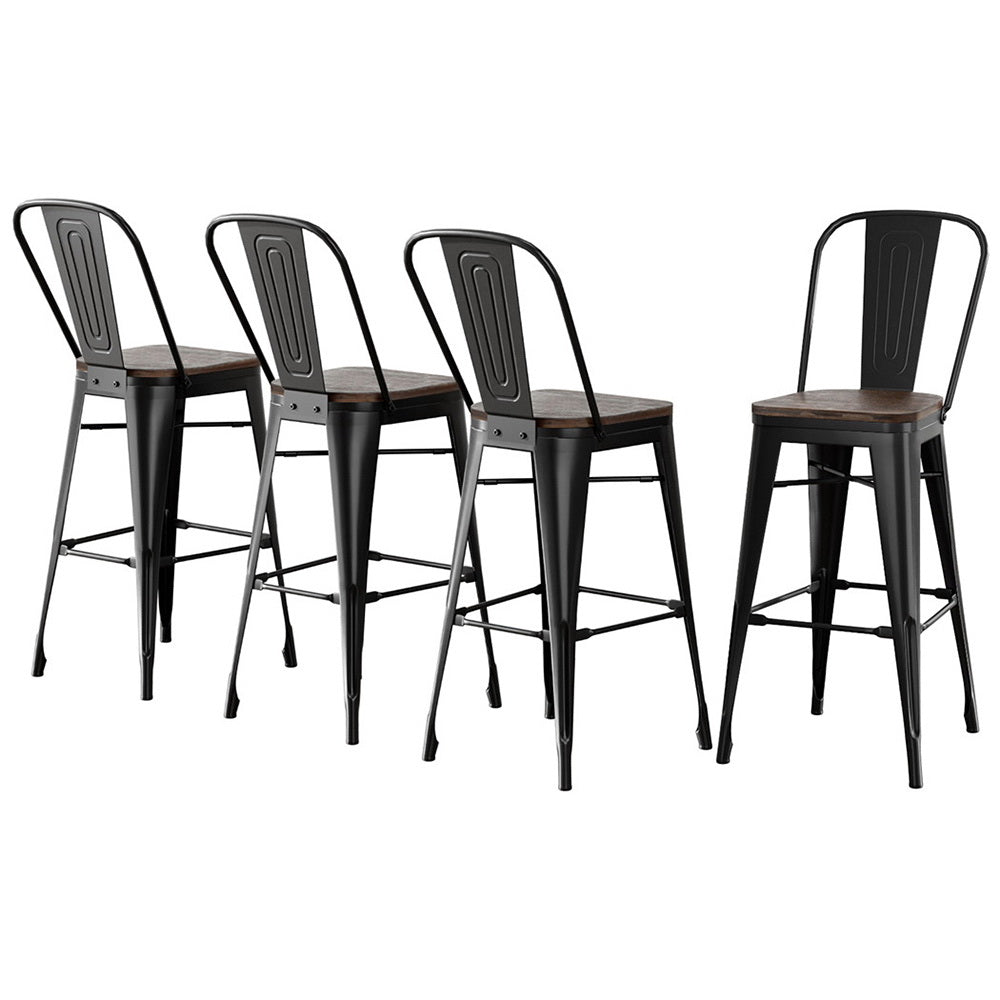 Artiss Retro Bar Stools 4-Pack Metal Frame Bamboo Seat Black/Walnut