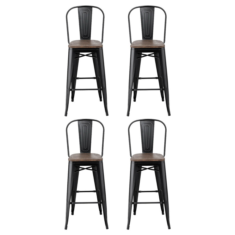 Artiss Retro Bar Stools 4-Pack Metal Frame Bamboo Seat Black/Walnut