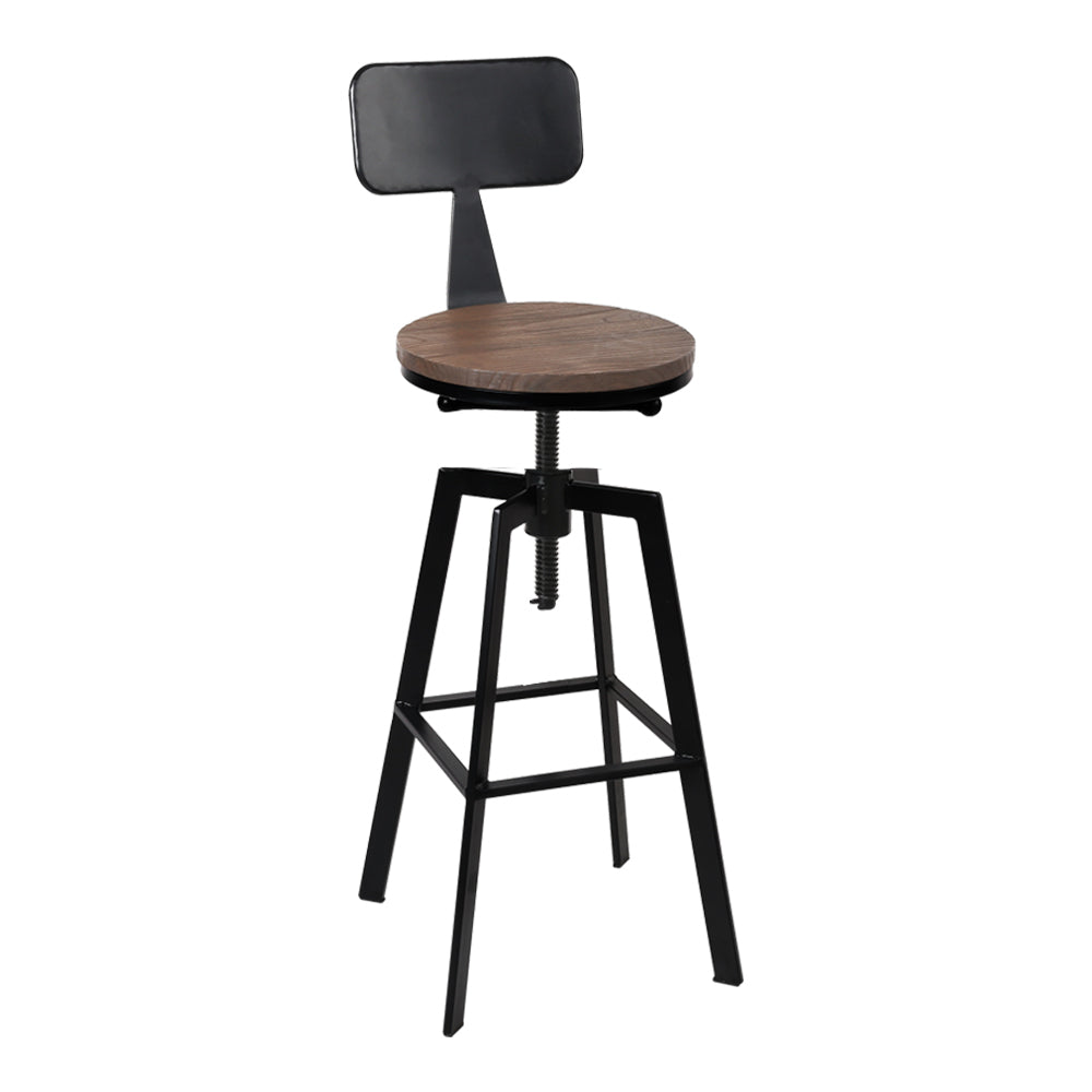 Adjustable Vintage Bar Stool with Elm Wood Seat - Artiss