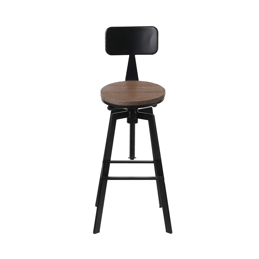 Adjustable Vintage Bar Stool with Elm Wood Seat - Artiss