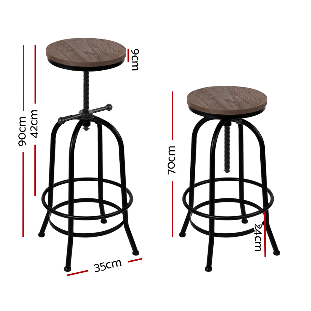 Adjustable Elm Wood Bar Stools, 360° Swivel, Steel - Artiss