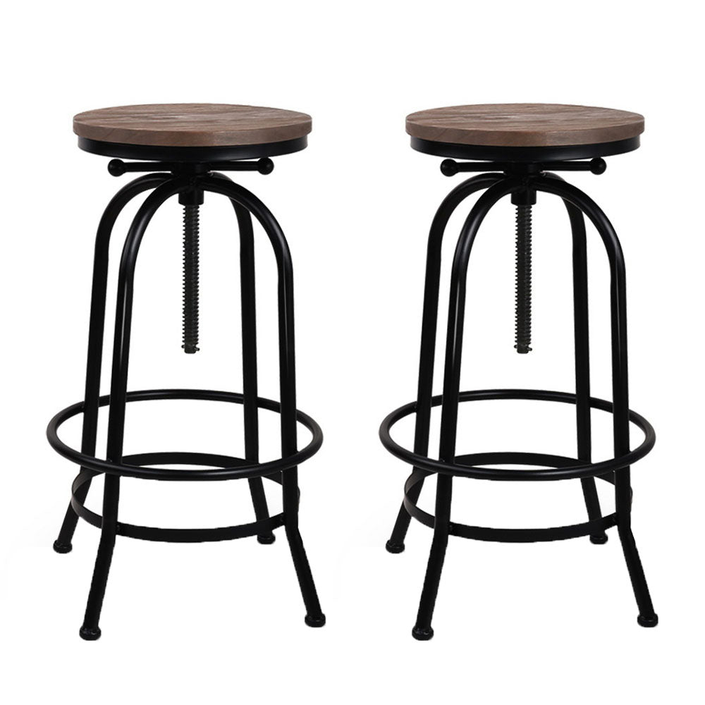 Artiss Adjustable Bar Stools 2-Pack Wood Seat Black Frame