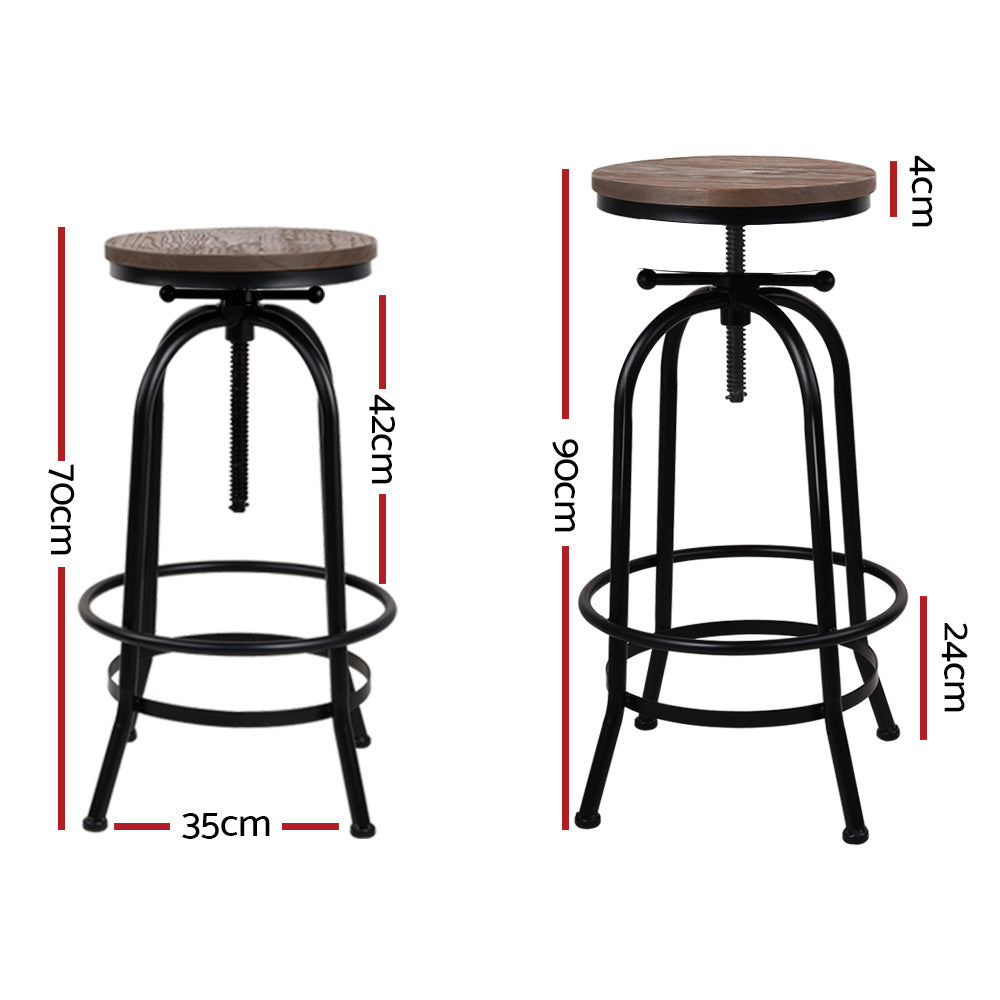 Artiss Adjustable Bar Stools 2-Pack Wood Seat Black Frame