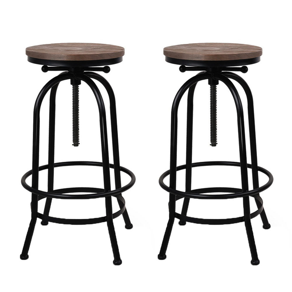 Artiss Adjustable Bar Stools 2-Pack Wood Seat Black Frame