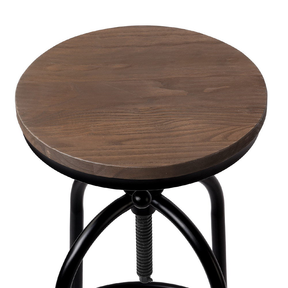 Artiss Adjustable Bar Stools 2-Pack Wood Seat Black Frame