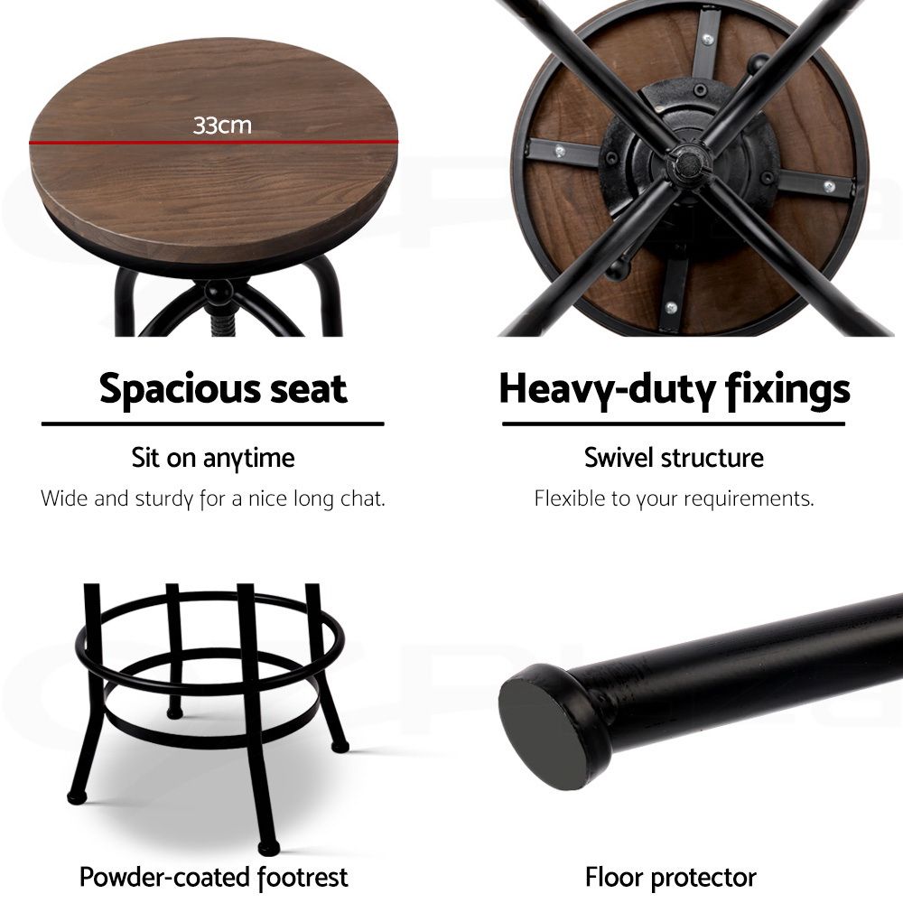 Artiss 3x Bar Stool Backless Swivel Counter Barstools 70-90cm Seat Height Adjustable Industrial