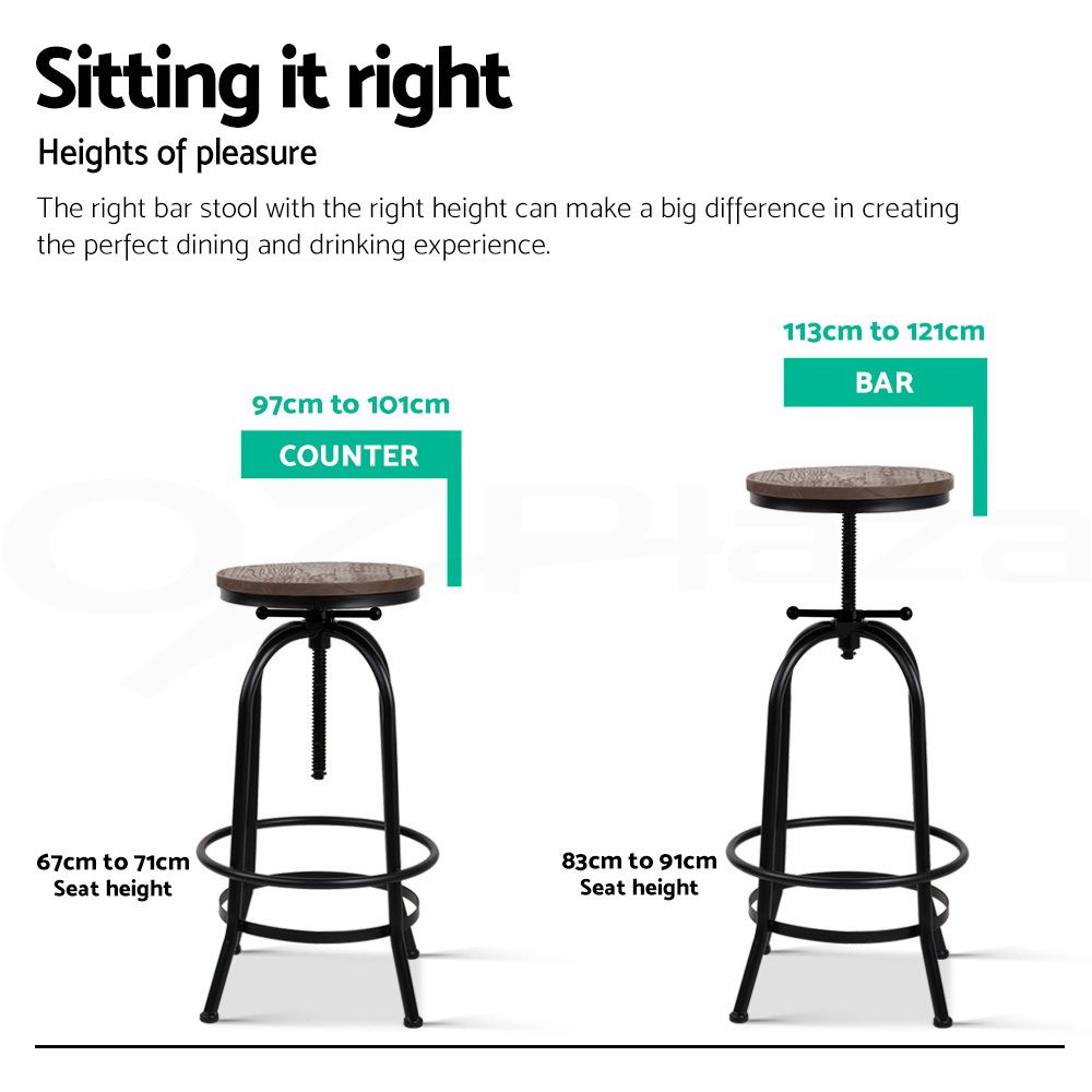 Artiss 3x Bar Stool Backless Swivel Counter Barstools 70-90cm Seat Height Adjustable Industrial