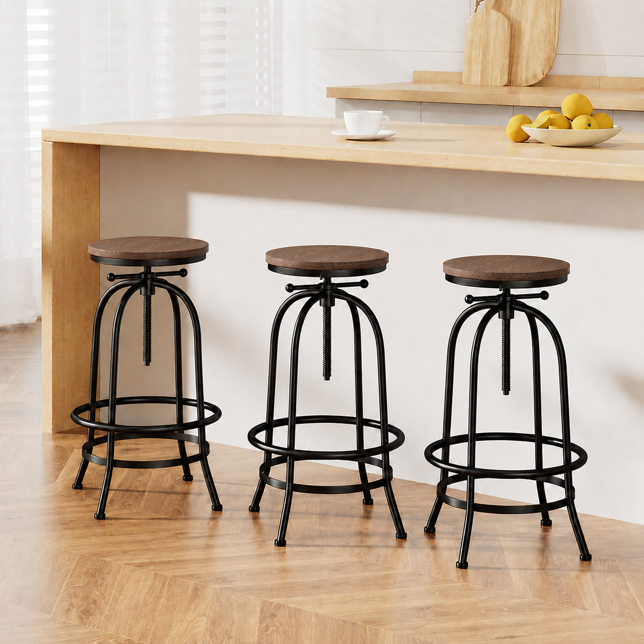 Artiss 3x Bar Stool Backless Swivel Counter Barstools 70-90cm Seat Height Adjustable Industrial