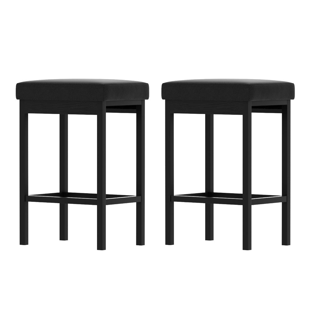 Artiss Black Bar Stools Set of 2 PU Seat Metal Frame