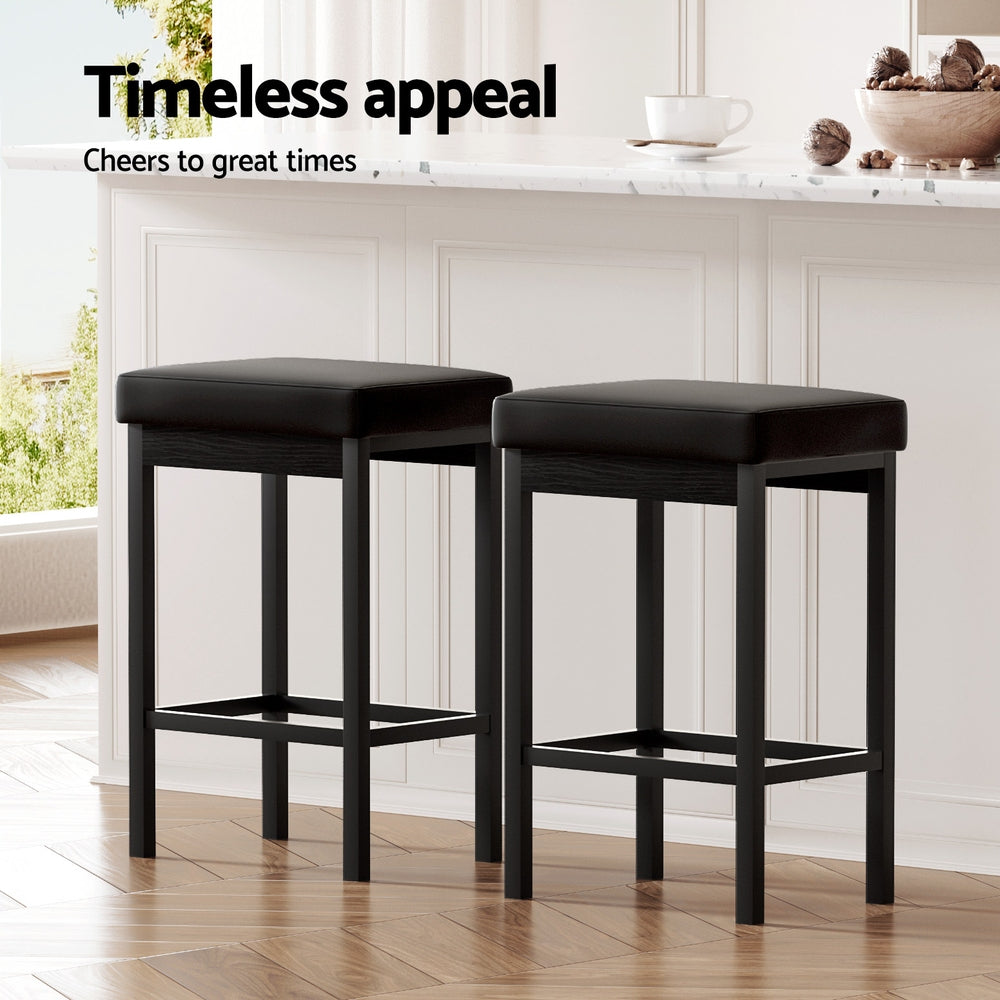 Artiss Black Bar Stools Set of 2 PU Seat Metal Frame