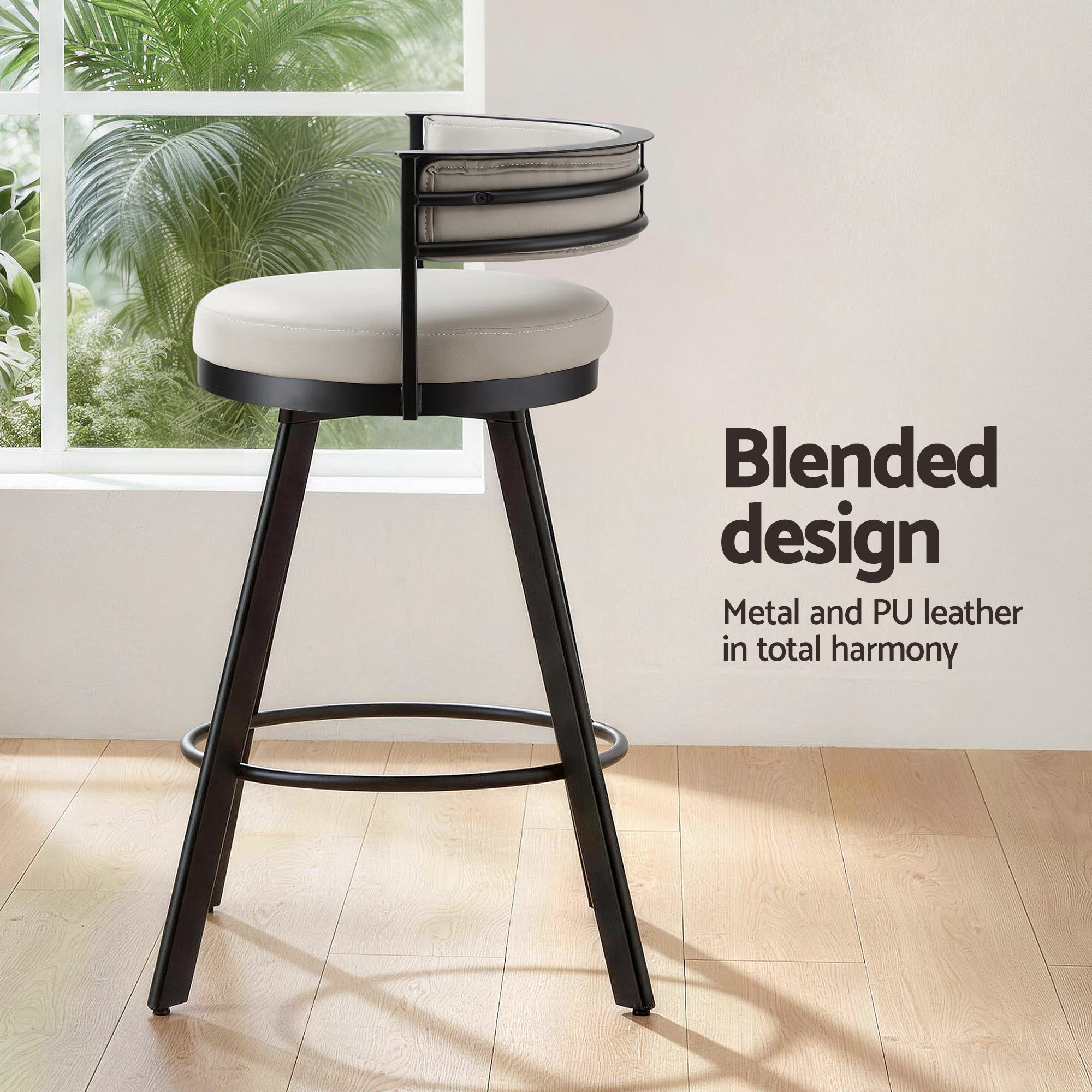 Artiss Bar Stool Swivel Kitchen Chair Metal PU Leather Counter Beige