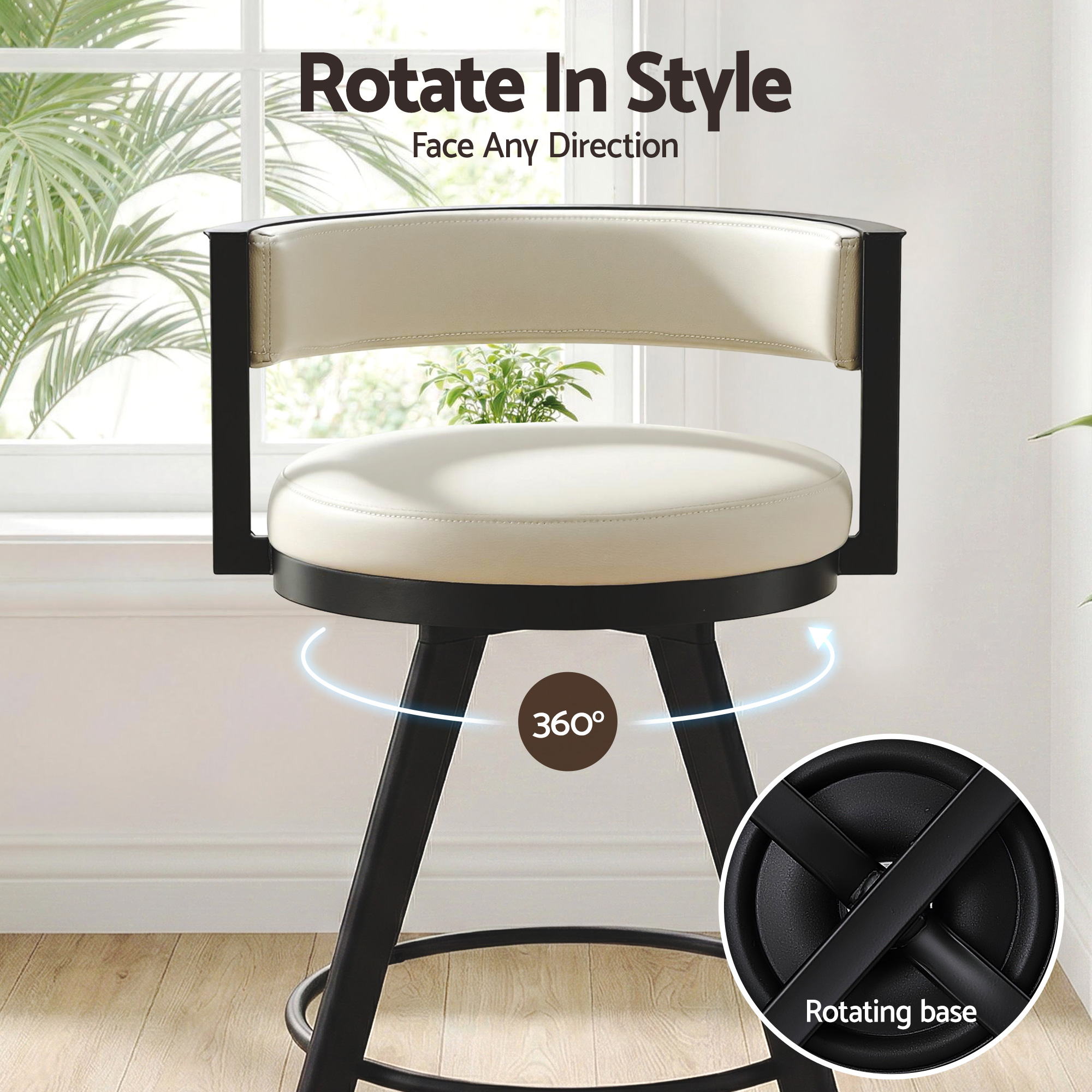 Artiss Bar Stools Set of 2 Swivel Kitchen Chair Metal Counter Beige Leather