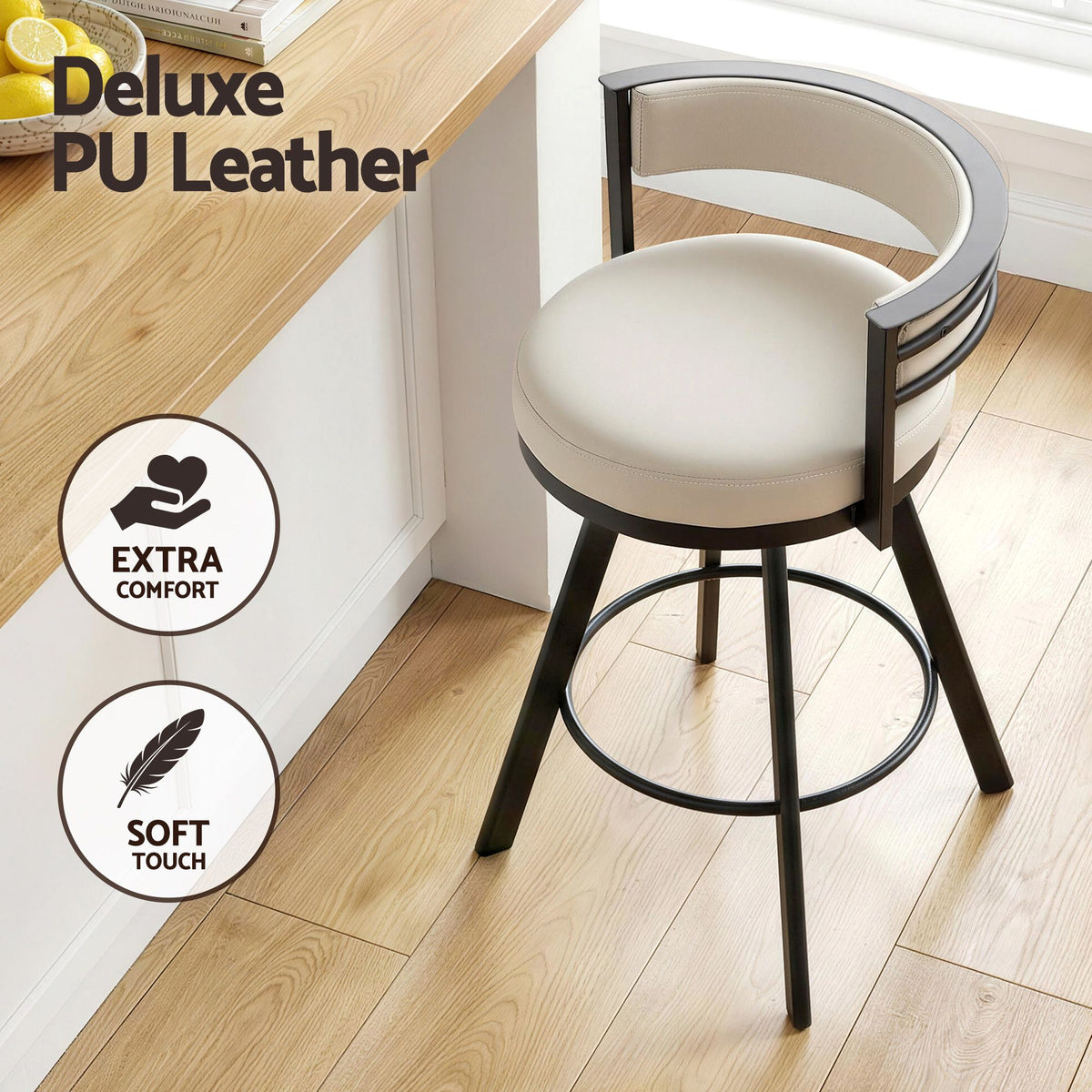 Artiss Bar Stools Set of 3 Swivel Counter Stools with Padded Backrest PU Leather Beige