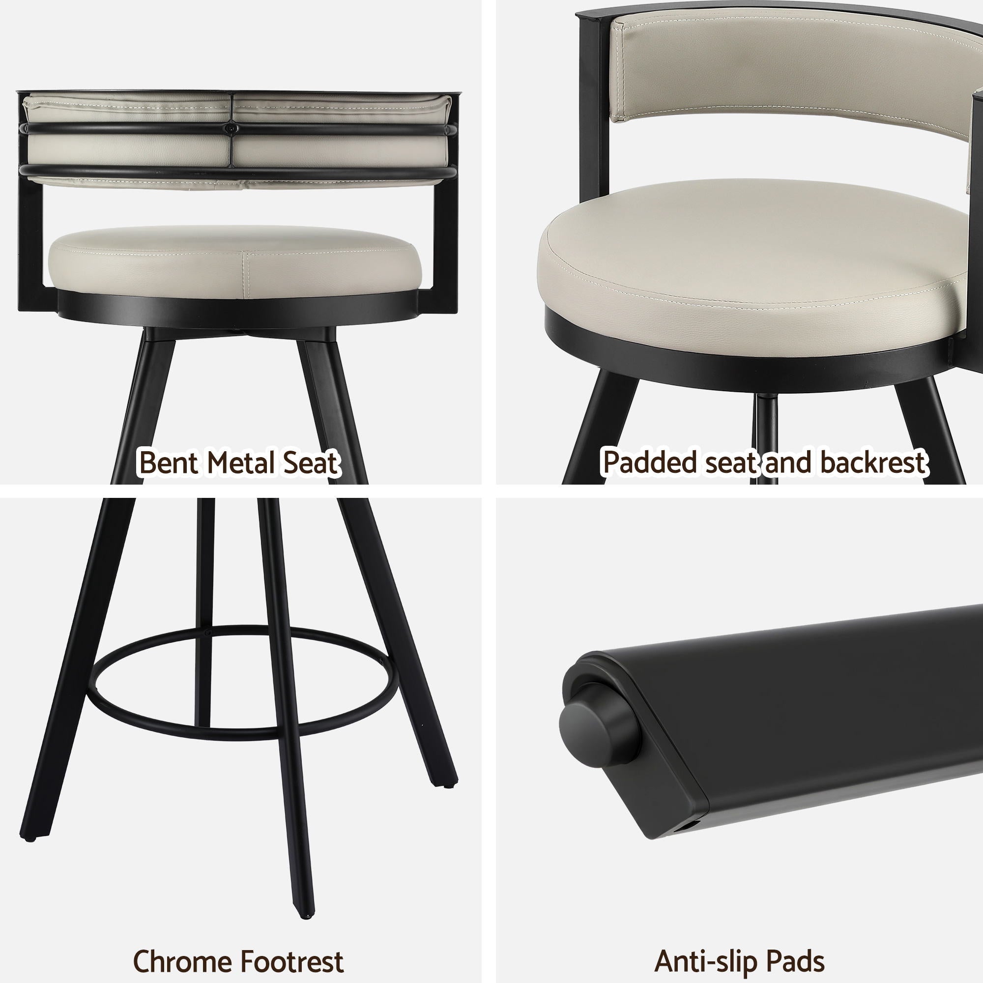 Artiss Bar Stools Set of 4 Swivel Kitchen Chair Metal Counter Beige Leather