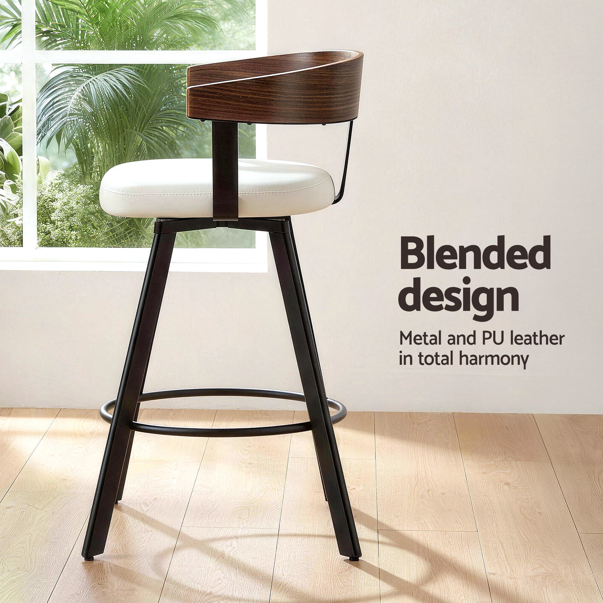 Artiss Bar Stool Swivel Metal Legs Kitchen Chair Bentwood Counter Leather White