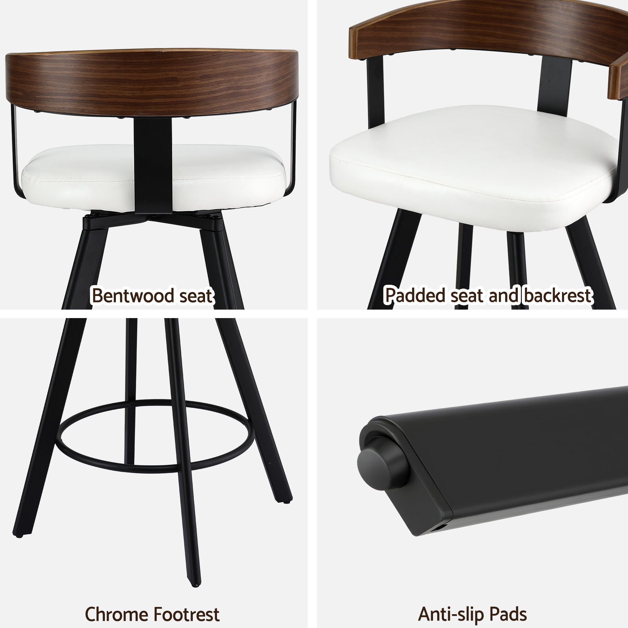 Artiss Bar Stool Swivel Metal Legs Kitchen Chair Bentwood Counter Leather White