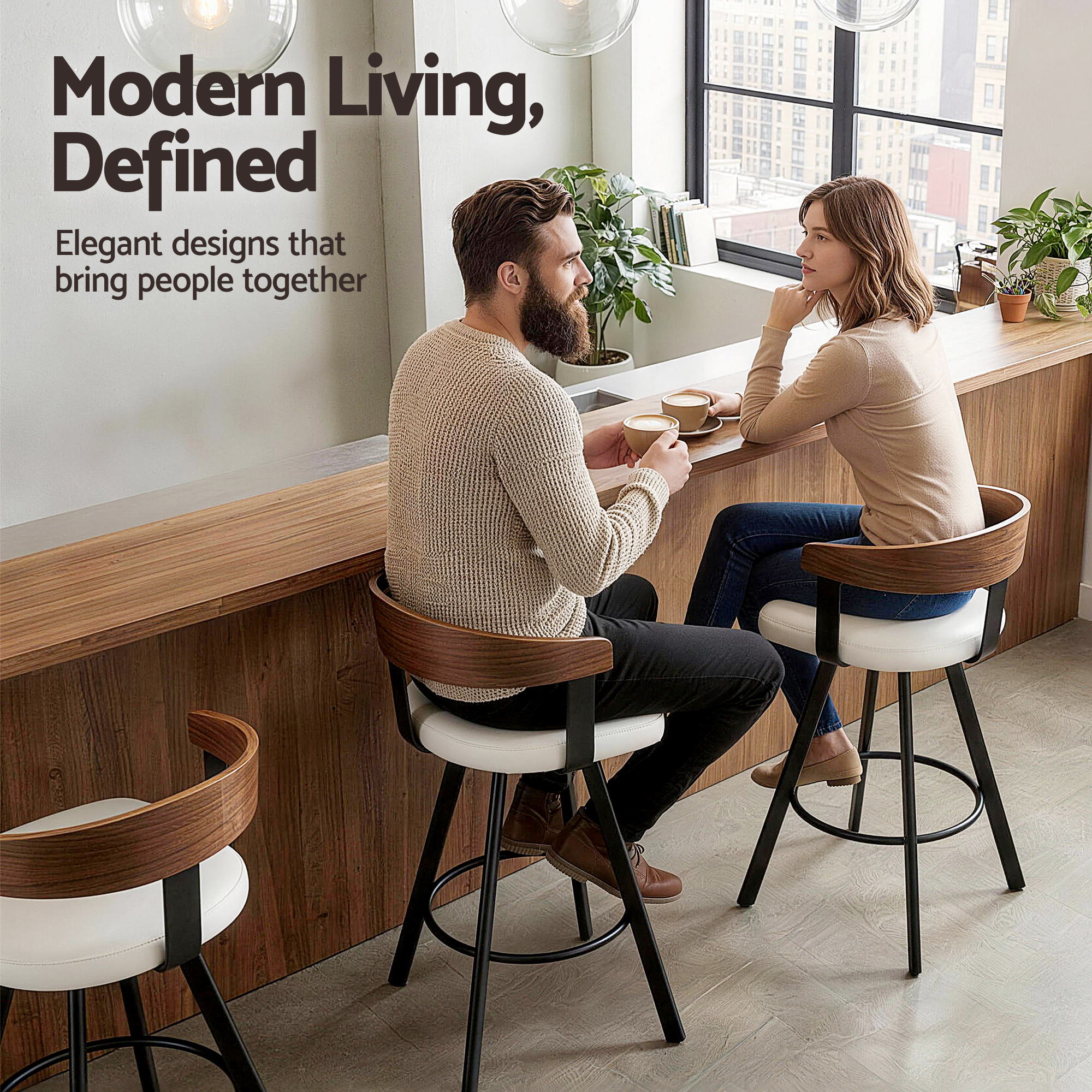 Artiss Bar Stool Swivel Metal Legs Kitchen Chair Bentwood Counter Leather White