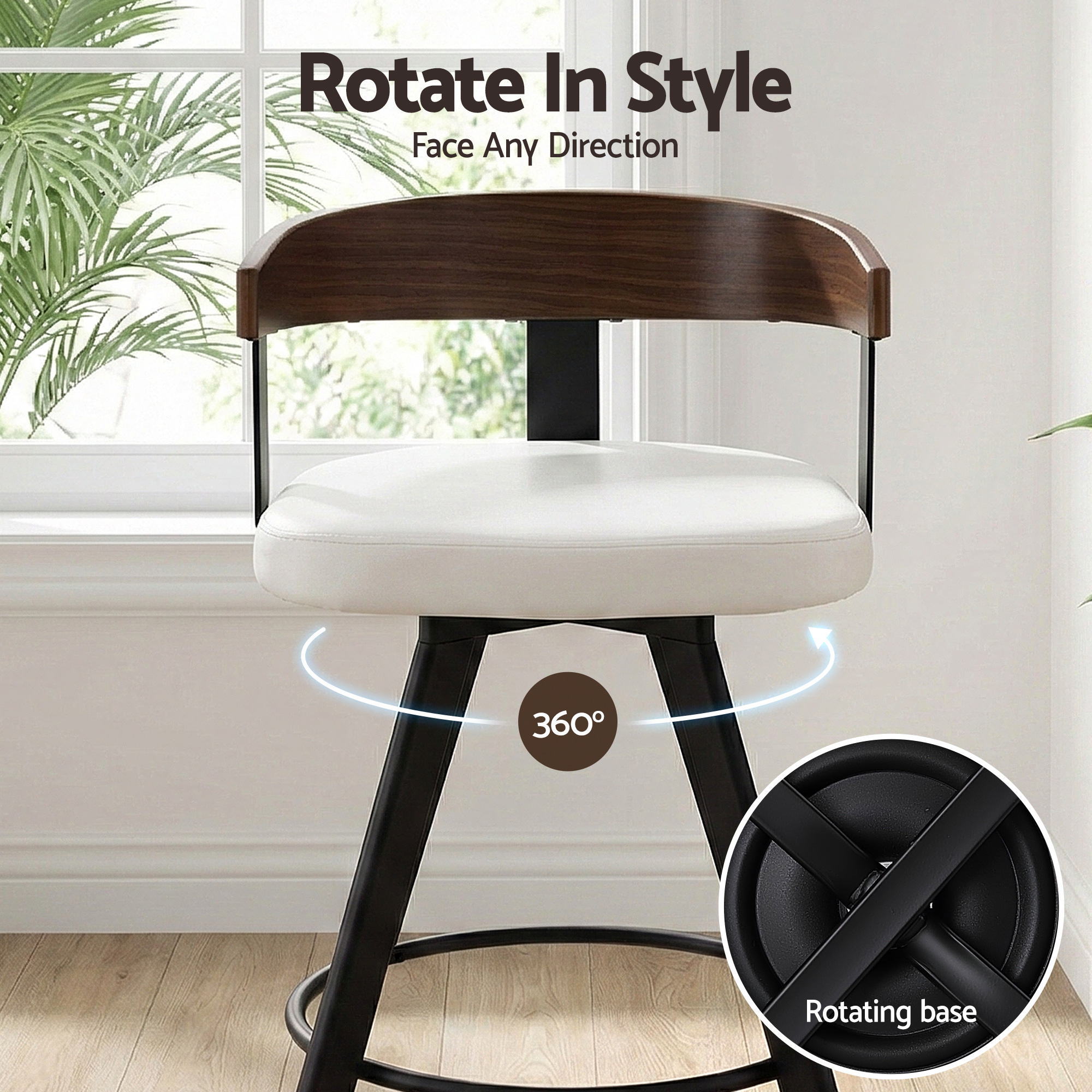 4x Artiss Bar Stools Swivel Kitchen Chairs Metal Legs Bentwood Counter White PU