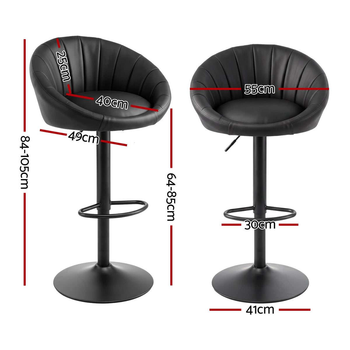 Artiss Bar Stools X4 Gas Lift Adjustable Rounded Shell Backrest PU Leather Black
