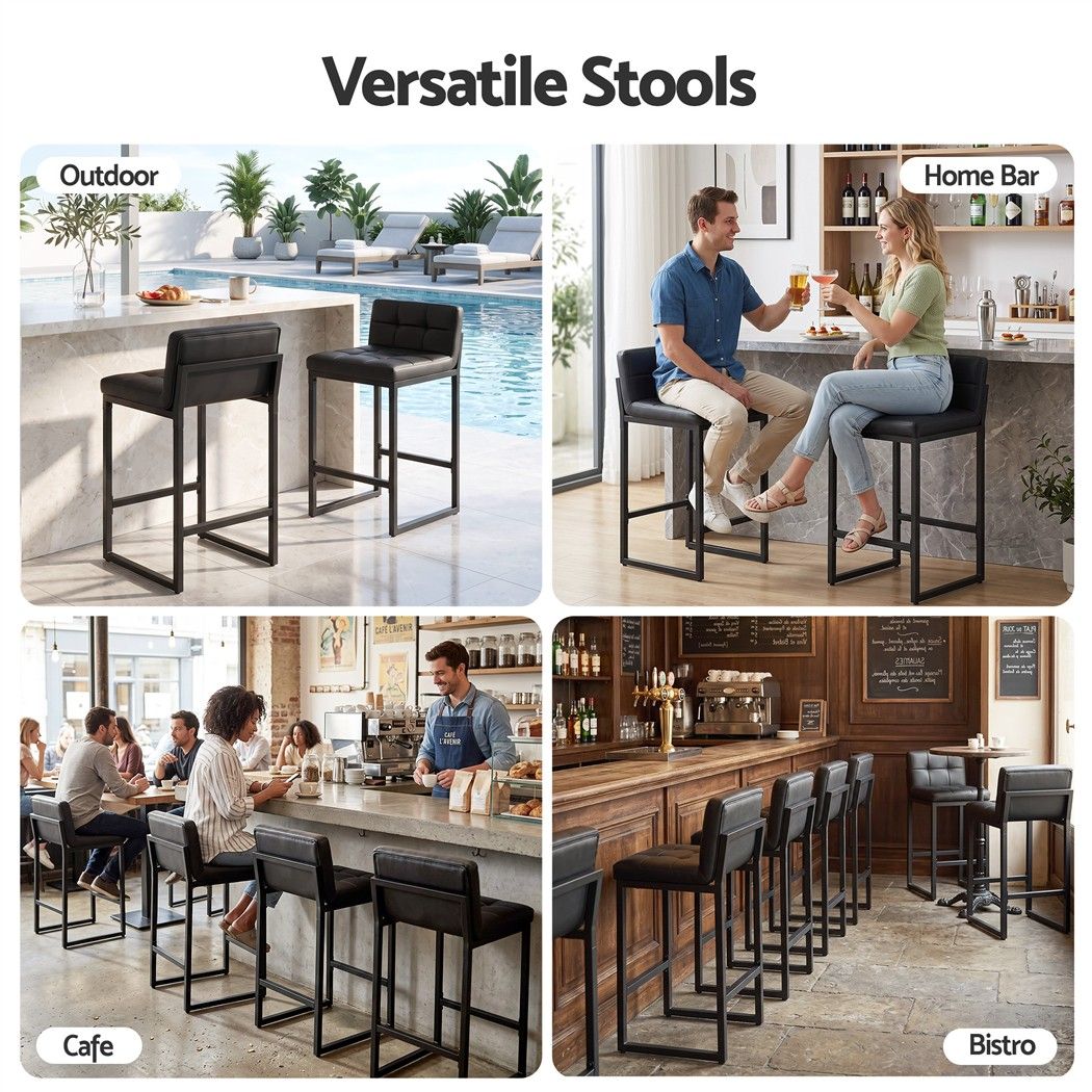 Artiss Bar Stools Set of 4 PU Leather Counter Chairs 65cm Seat Height with Low Back Black