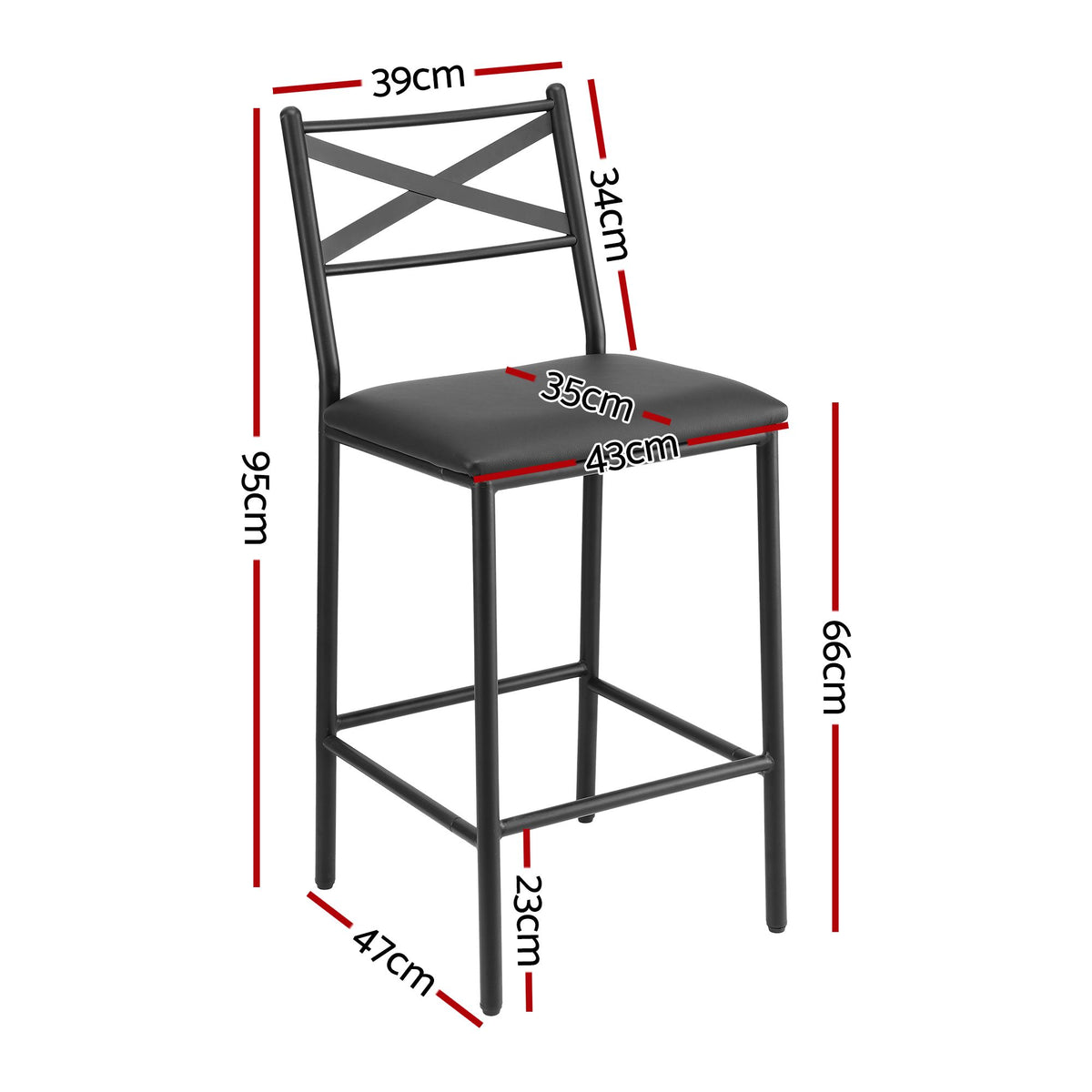 Artiss Bar Stools Set of 2 Counter 66cm Height Stools with Backrest, PU Cushioned Seat, Black